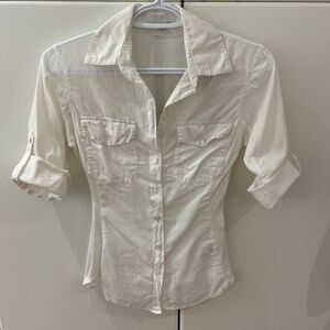 White James Perse button down 100% cotton 3/4 sleeve shirt size 0 XS